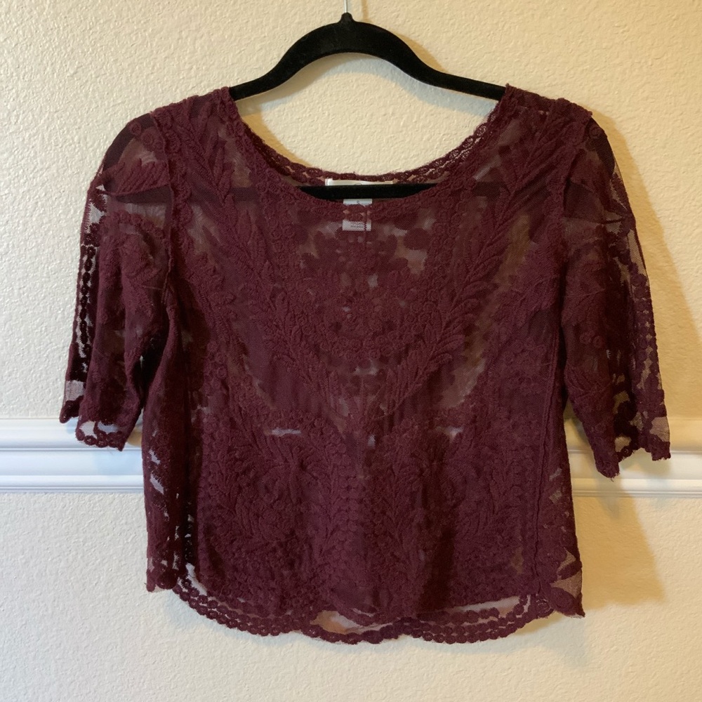 Sheer Embroidered Maroon Top